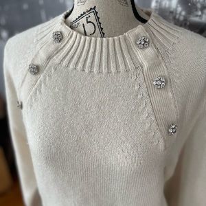 Nwt J. Crew Jeweled Button Wool Sweater M Ivory